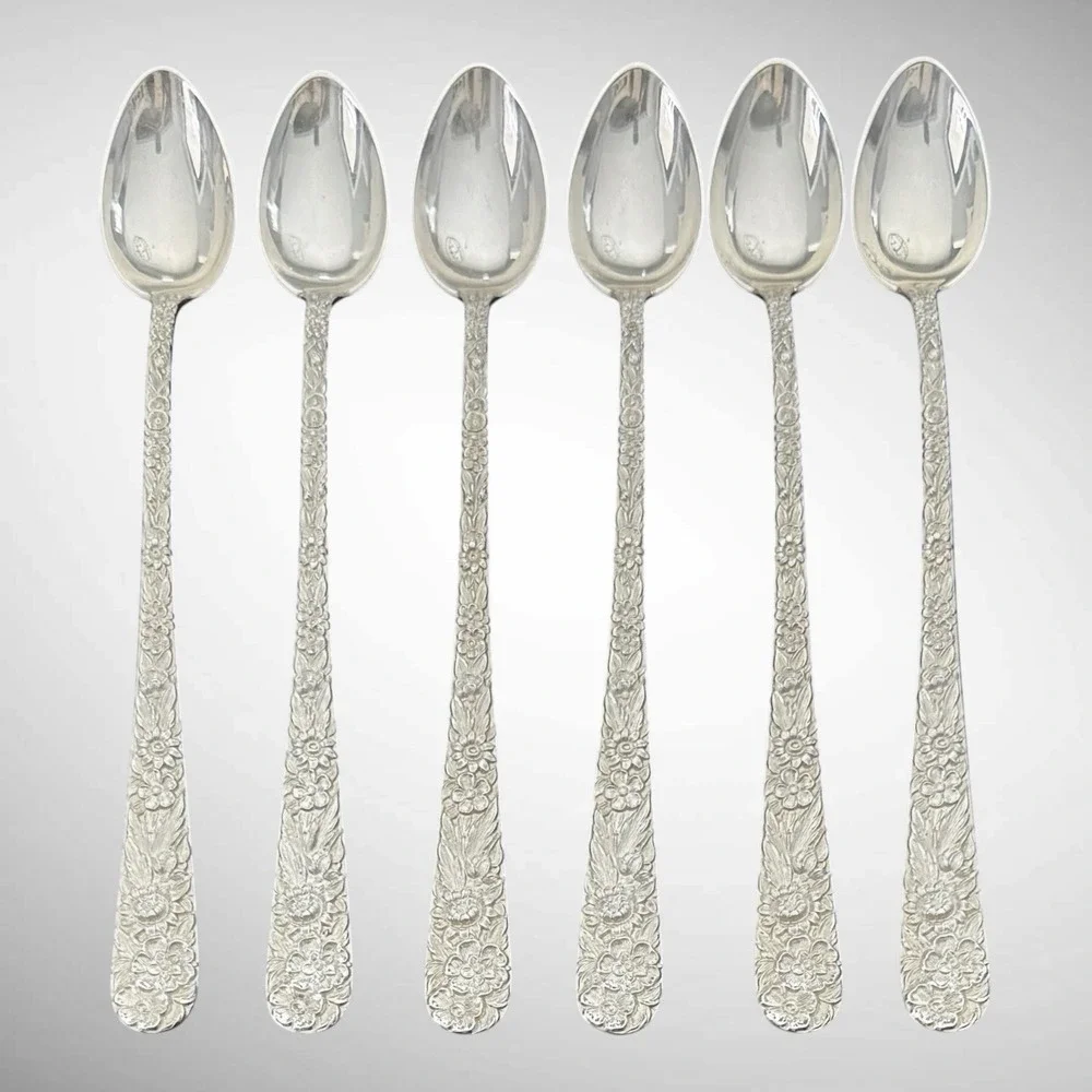 Kirk & Son Repousse Sterling Set Of 6 Iced Tea Spoons 7 3/4